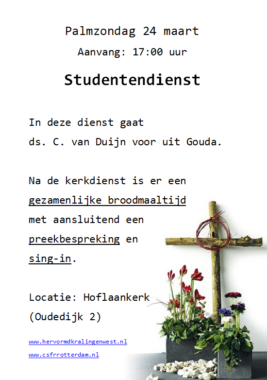 Studentendienst Palmzondag 24 maart